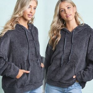 Cozy Charcoal Grey Fleece Hoodie for Women